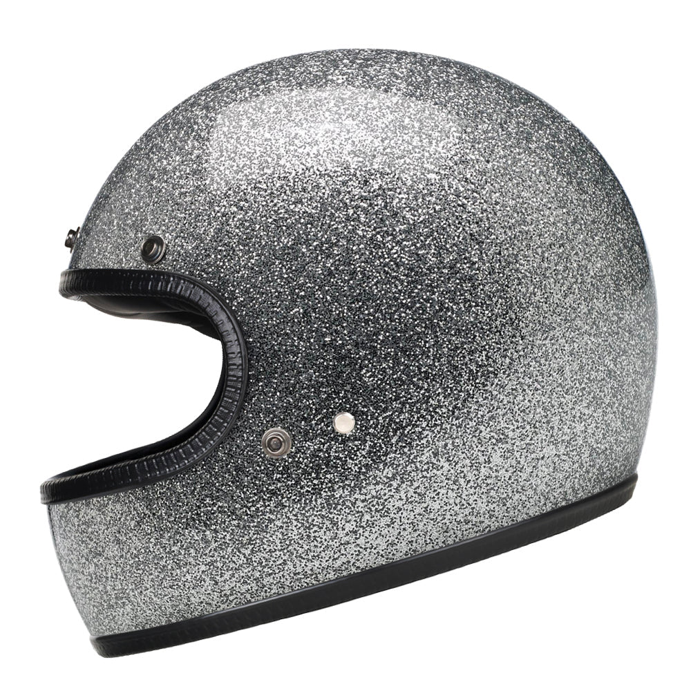Retro DOT Full Face Motorcycle Helmet - Shiny Silver