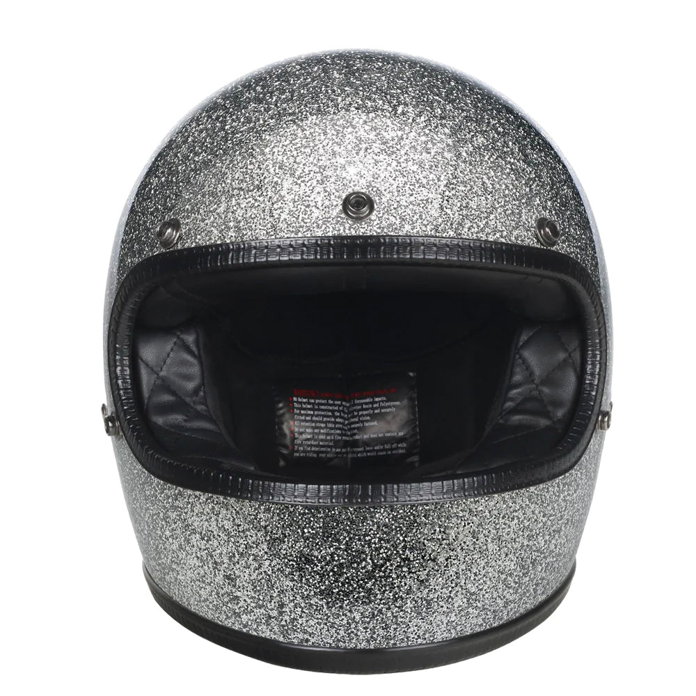 Retro DOT Full Face Motorcycle Helmet - Shiny Silver