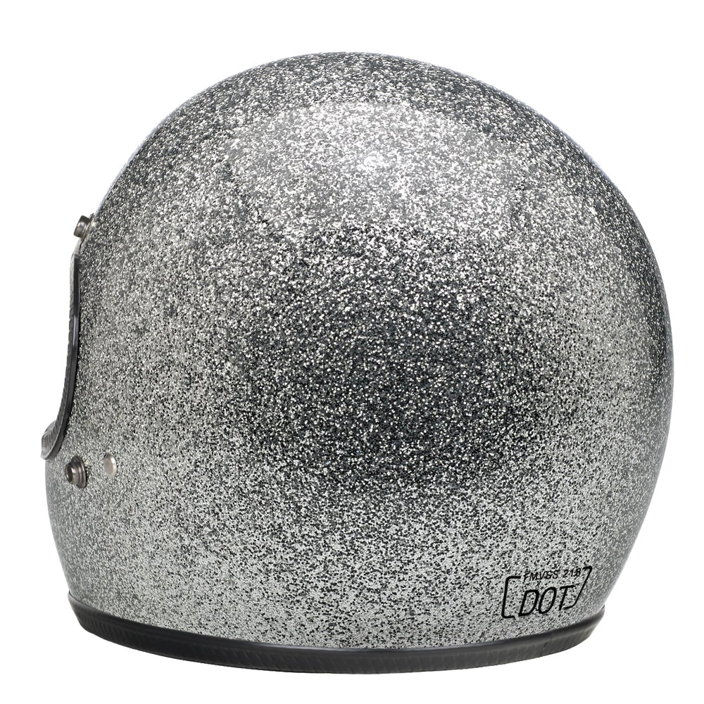 Retro DOT Full Face Motorcycle Helmet - Shiny Silver